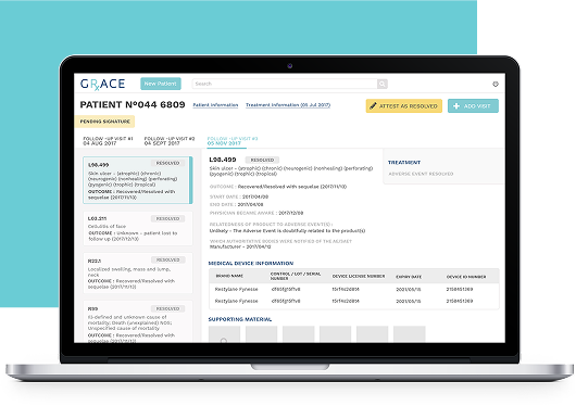 Clinical studies management interface on laptop
