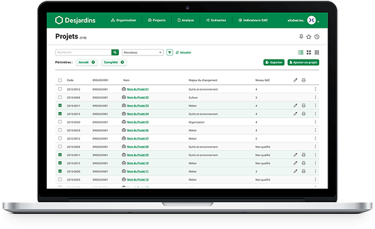 Interface de gestion de projets sur ordinateur portable