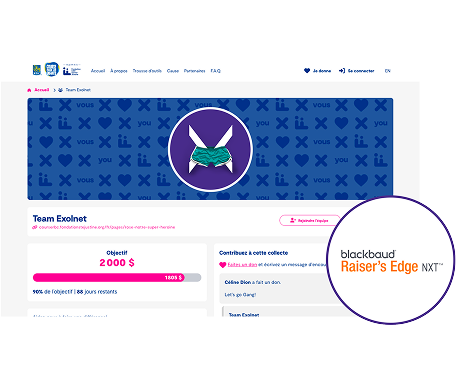 Collaborative fundraising platform interface with Raiser's Edge logo