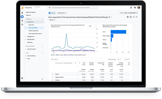 Analytics dashboard with charts on laptop