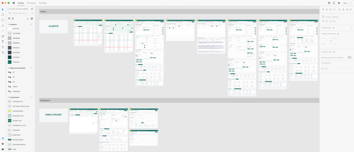 Interfaces d'un logiciel sur mesure crées dans Adobe XD