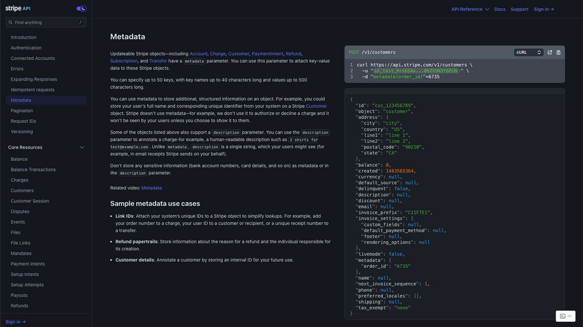 Documentation publique de l'API de Stripe